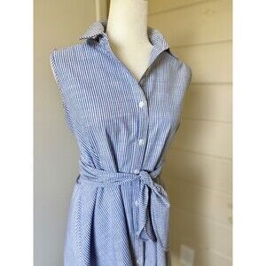 Shirt Dress Women's Midi Button Up Tie Front Size M 100% Cotton